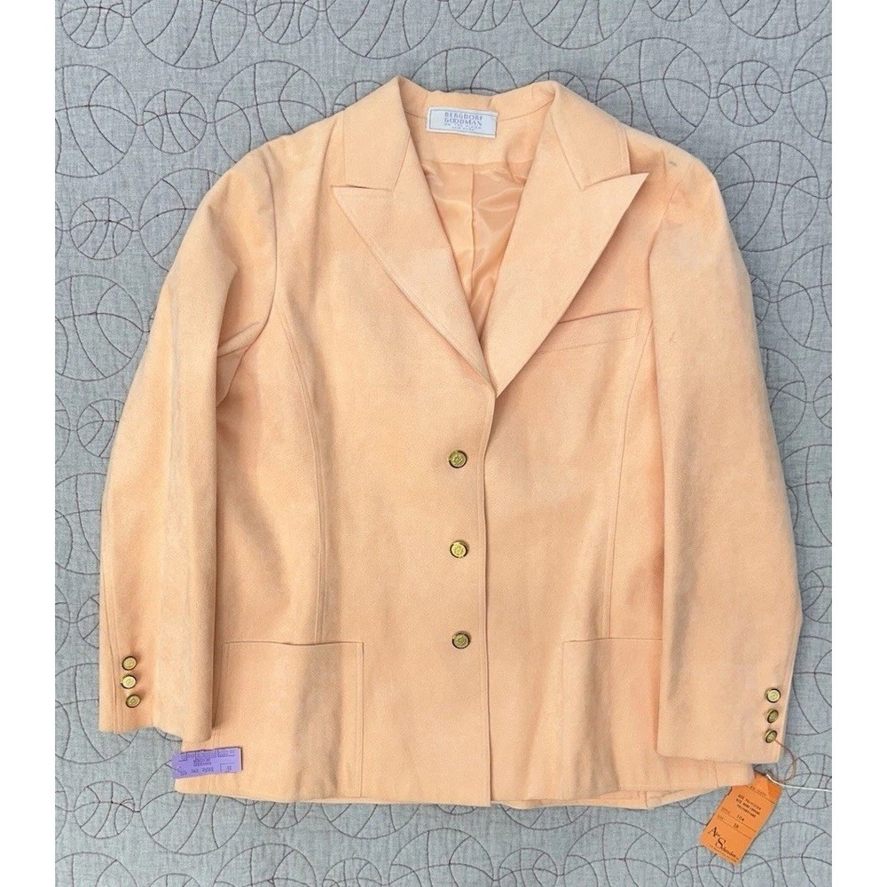 VTG 70s/80s Bergdorf Goodman Abe Schrader Peach Faux‎ Suede Blazer Womens 18 USA